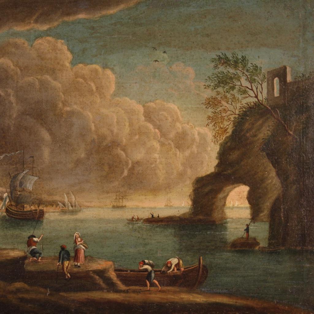 18th Century Oil on Canvas Italian Antique Seascape Painting, 1780 2