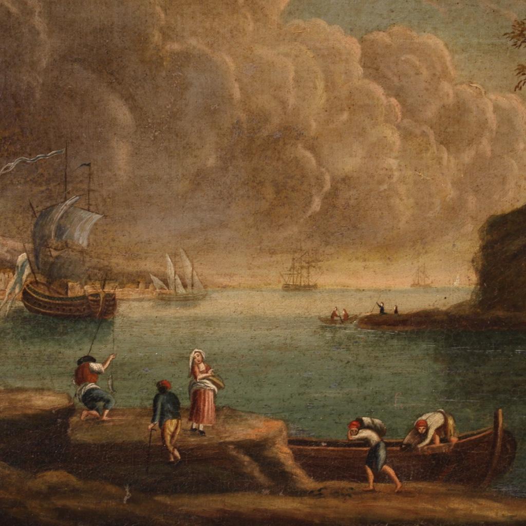18th Century Oil on Canvas Italian Antique Seascape Painting, 1780 4
