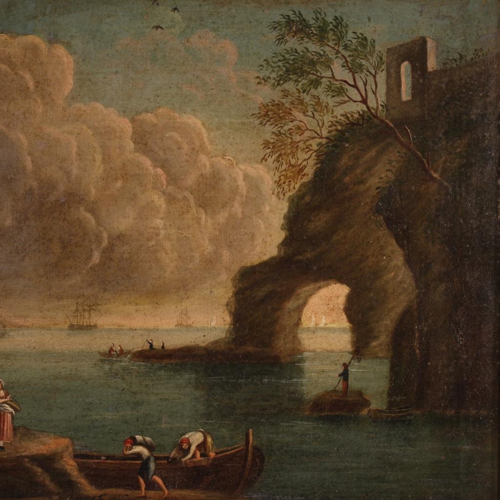 18th Century Oil on Canvas Italian Antique Seascape Painting, 1780 5
