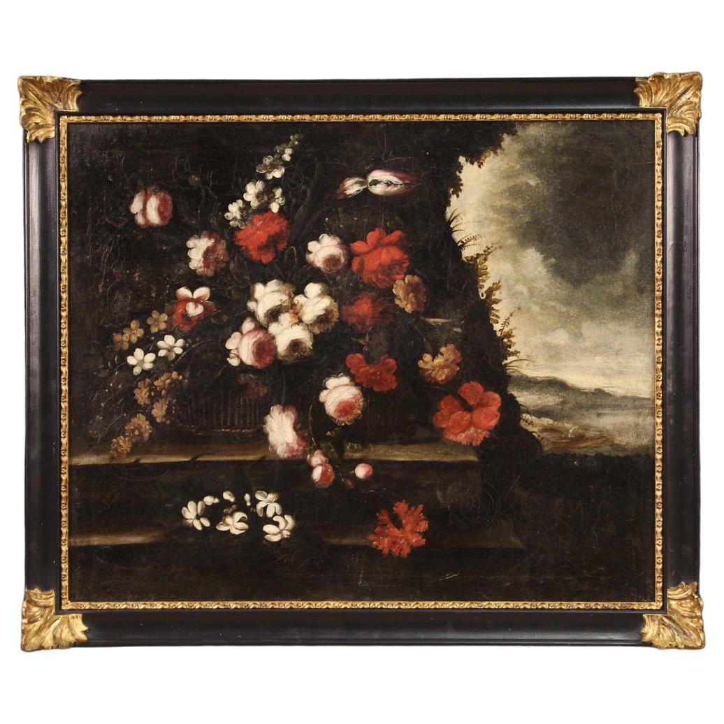 18th Century Oil on Canvas Italian Antique Still Life Painting, 1720 For Sale