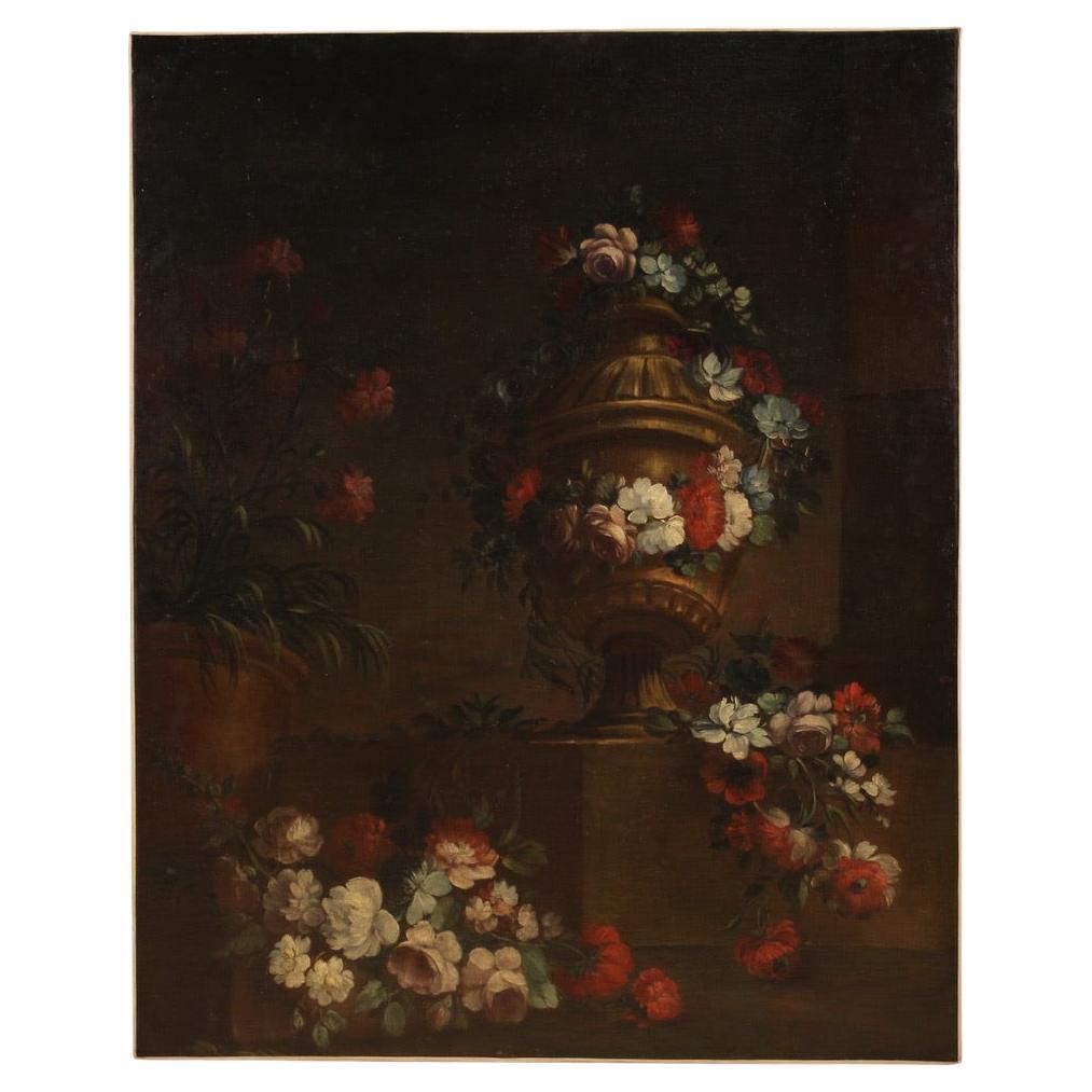 18th Century Oil on Canvas Italian Antique Still Life Painting, 1730s For Sale