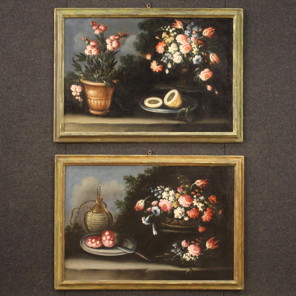 18th Century Oil on Canvas Italian Antique Still Life Painting, 1750 In Good Condition In Vicoforte, Piedmont