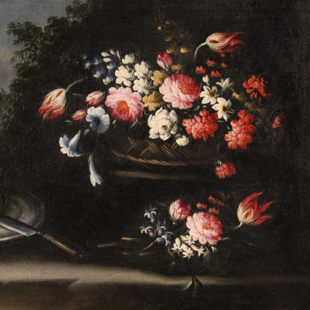 18th Century Oil on Canvas Italian Antique Still Life Painting, 1750 1