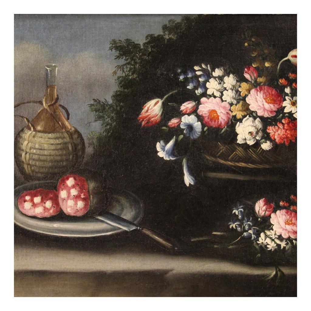 18th Century Oil on Canvas Italian Antique Still Life Painting, 1750