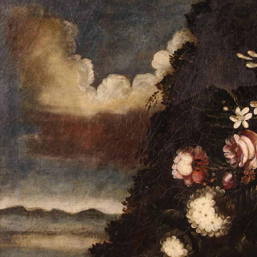 huile sur toile du 18e siècle, Nature morte italienne antique, Fleurs, 1720 en vente 4