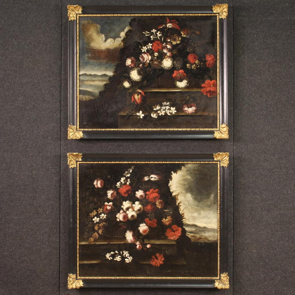 18th Century Oil on Canvas Italian Antique Still Life Painting Flowers, 1720 9