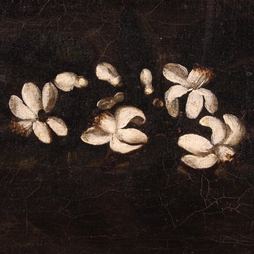 18th Century Oil on Canvas Italian Antique Still Life Painting Flowers, 1720 5