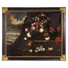 huile sur toile du 18e siècle, Nature morte italienne antique, Fleurs, 1720