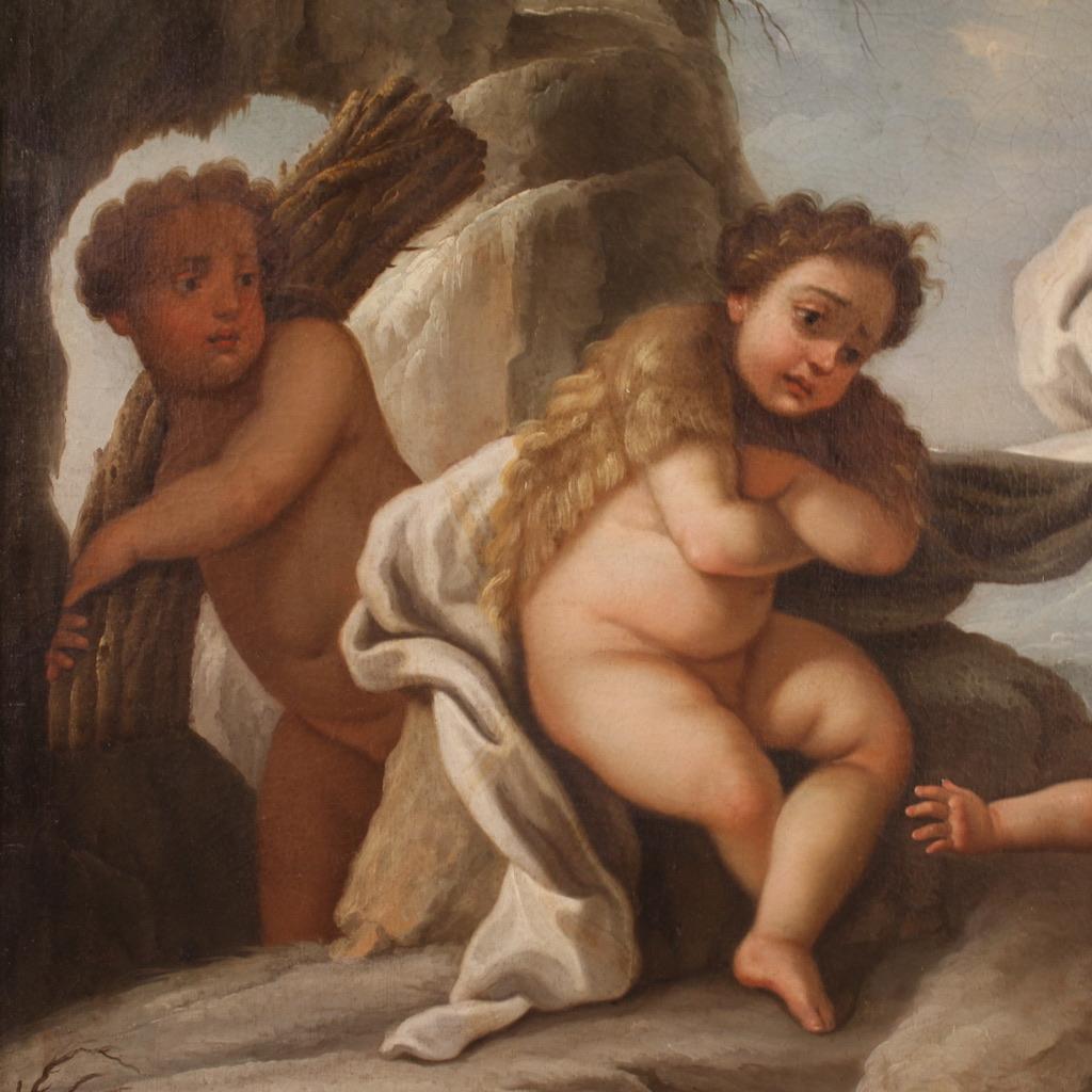 18th Century Oil on Canvas Italian Antique Winter Allegory Painting, 1750 In Good Condition For Sale In Vicoforte, Piedmont