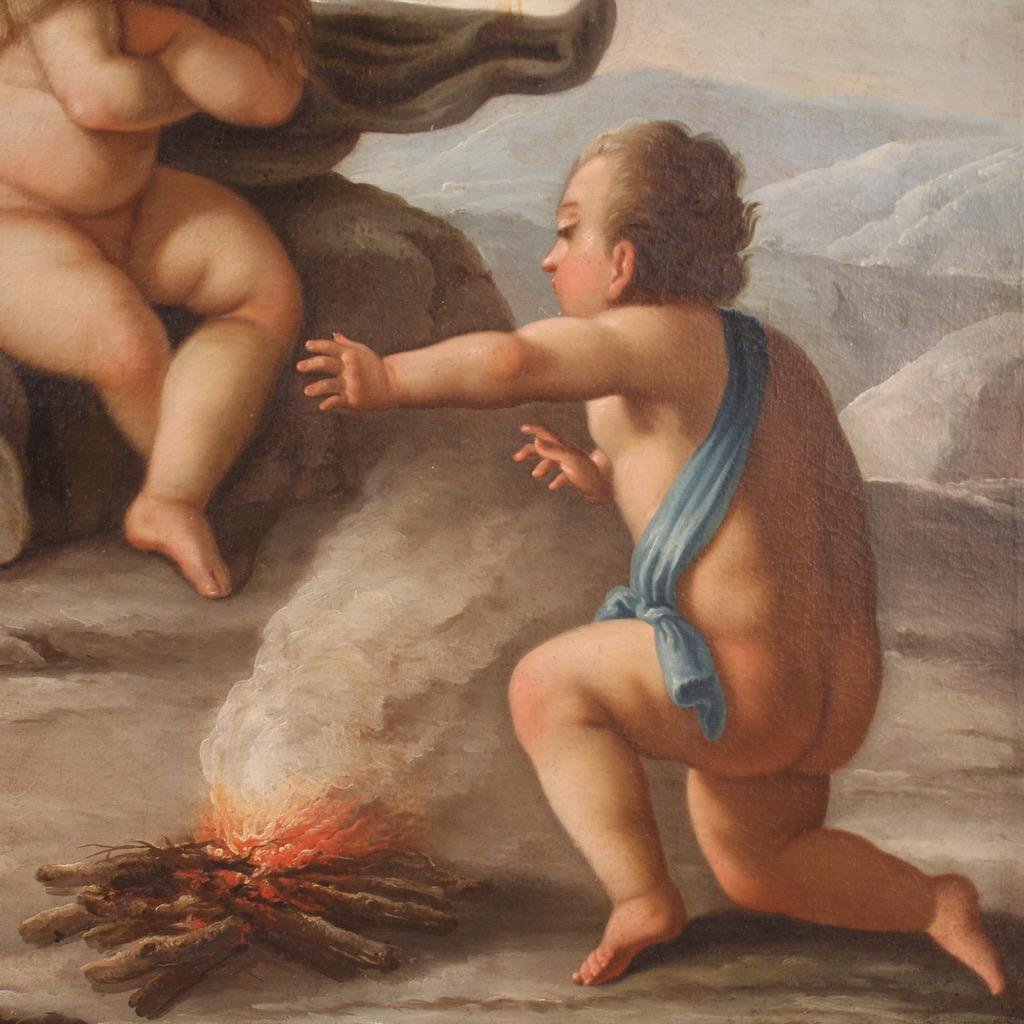 18. Jahrhundert Öl auf Leinwand Italienisch Antike Winter Allegorie Malerei, 1750 im Zustand „Gut“ im Angebot in Vicoforte, Piedmont