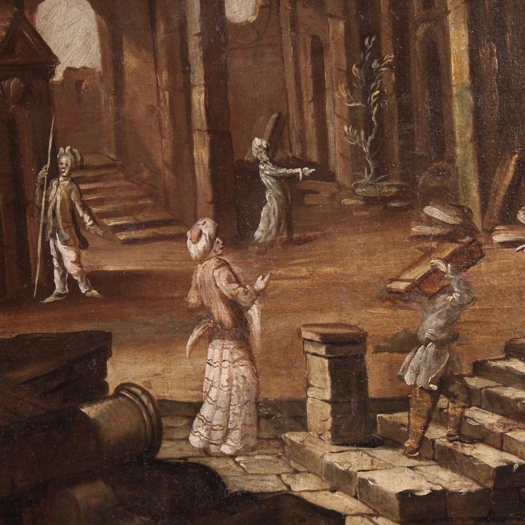 18th Century Oil on Canvas Italian Architectural Capriccio Landscape Painting in vendita 4