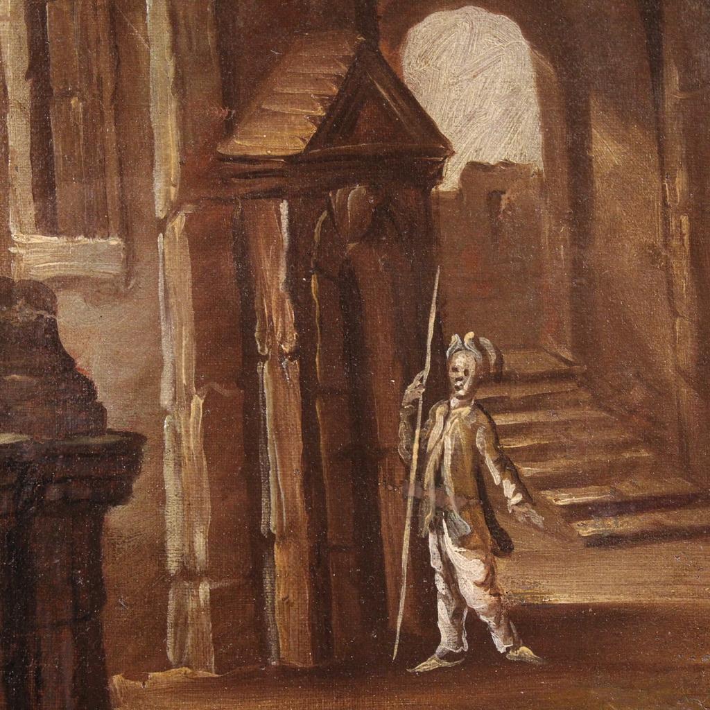 18th Century Oil on Canvas Italian Architectural Capriccio Landscape Painting in vendita 5