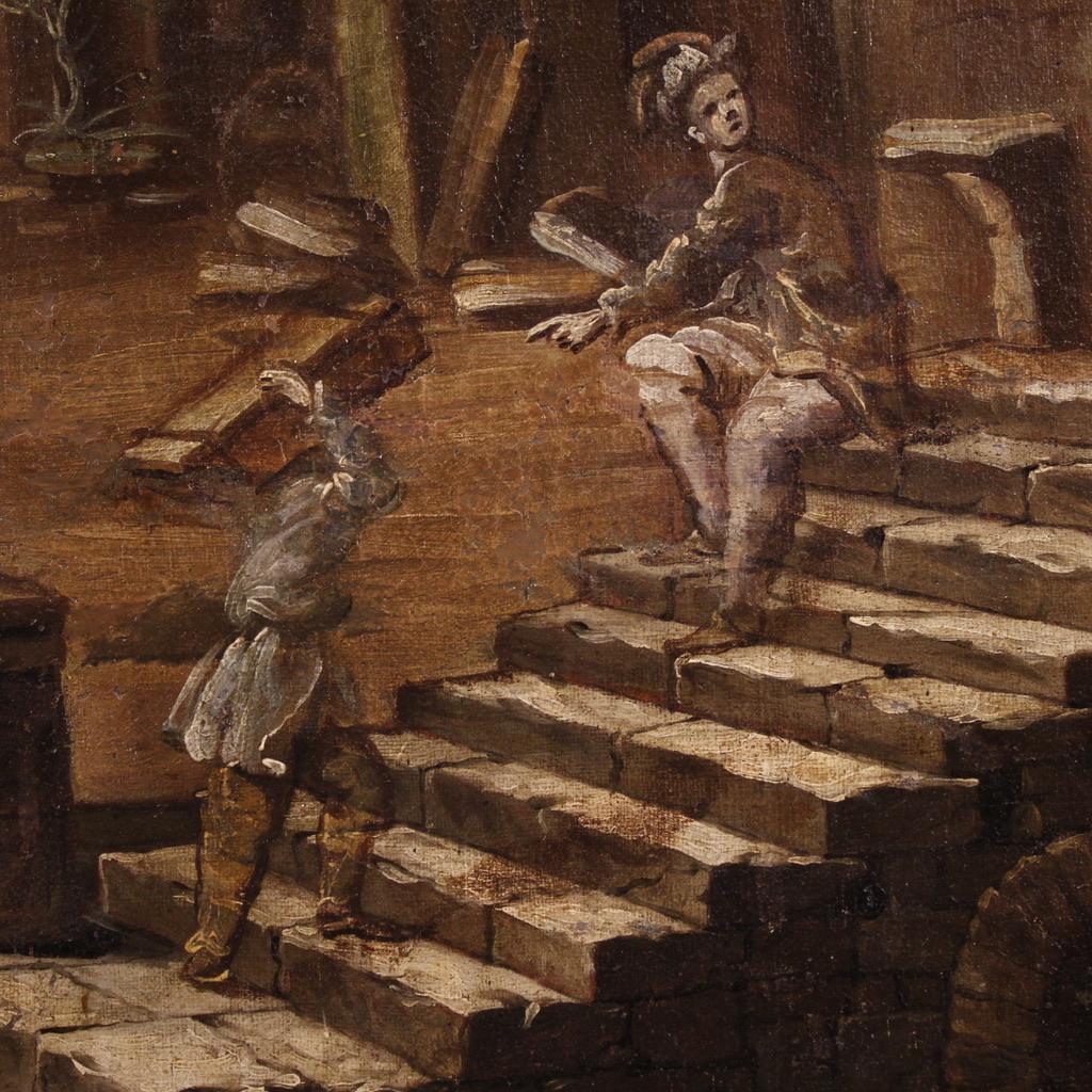 18th Century Oil on Canvas Italian Architectural Capriccio Landscape Painting in vendita 6