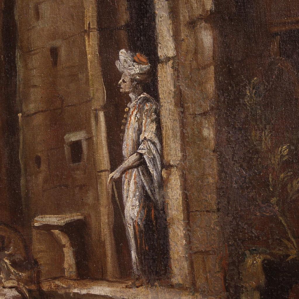 18th Century Oil on Canvas Italian Architectural Capriccio Landscape Painting in vendita 8