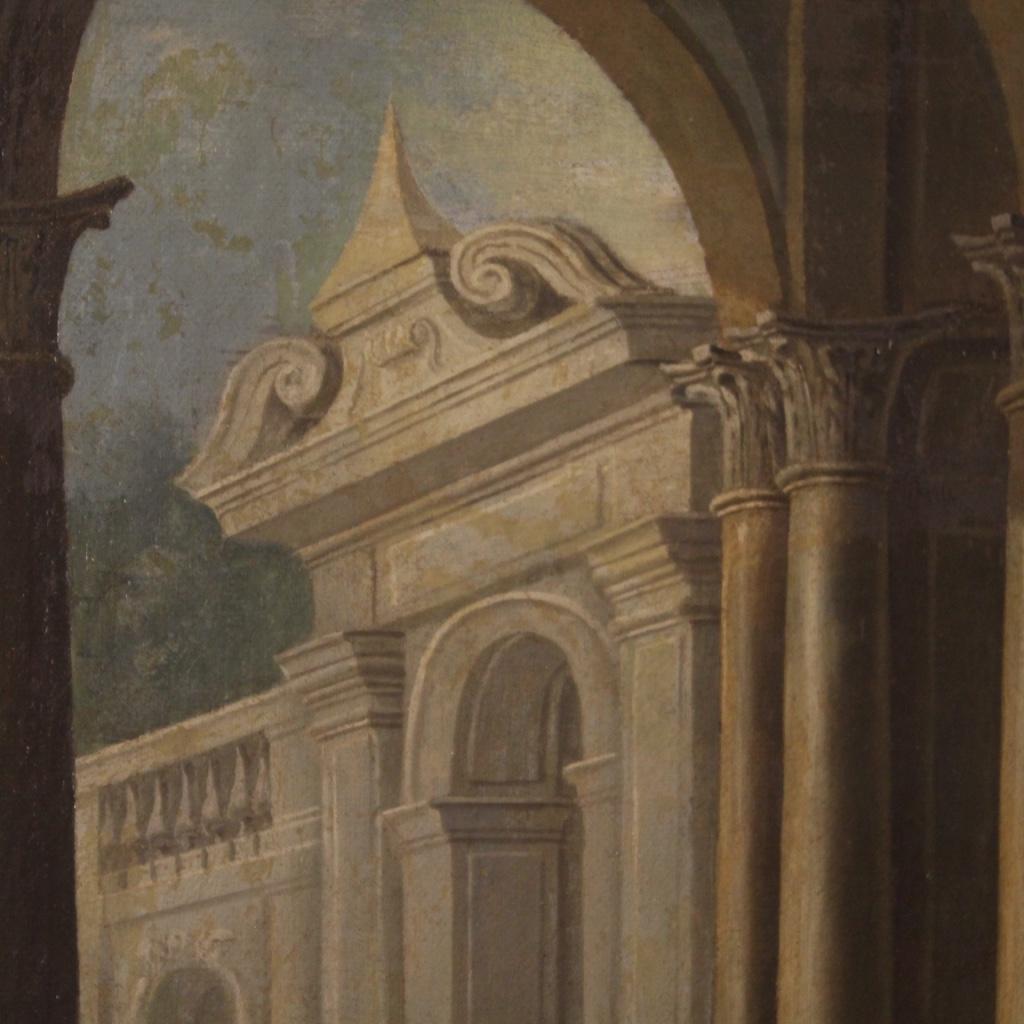 18th Century Oil on Canvas Italian Architecture Painting, 1780 In Fair Condition In Vicoforte, Piedmont