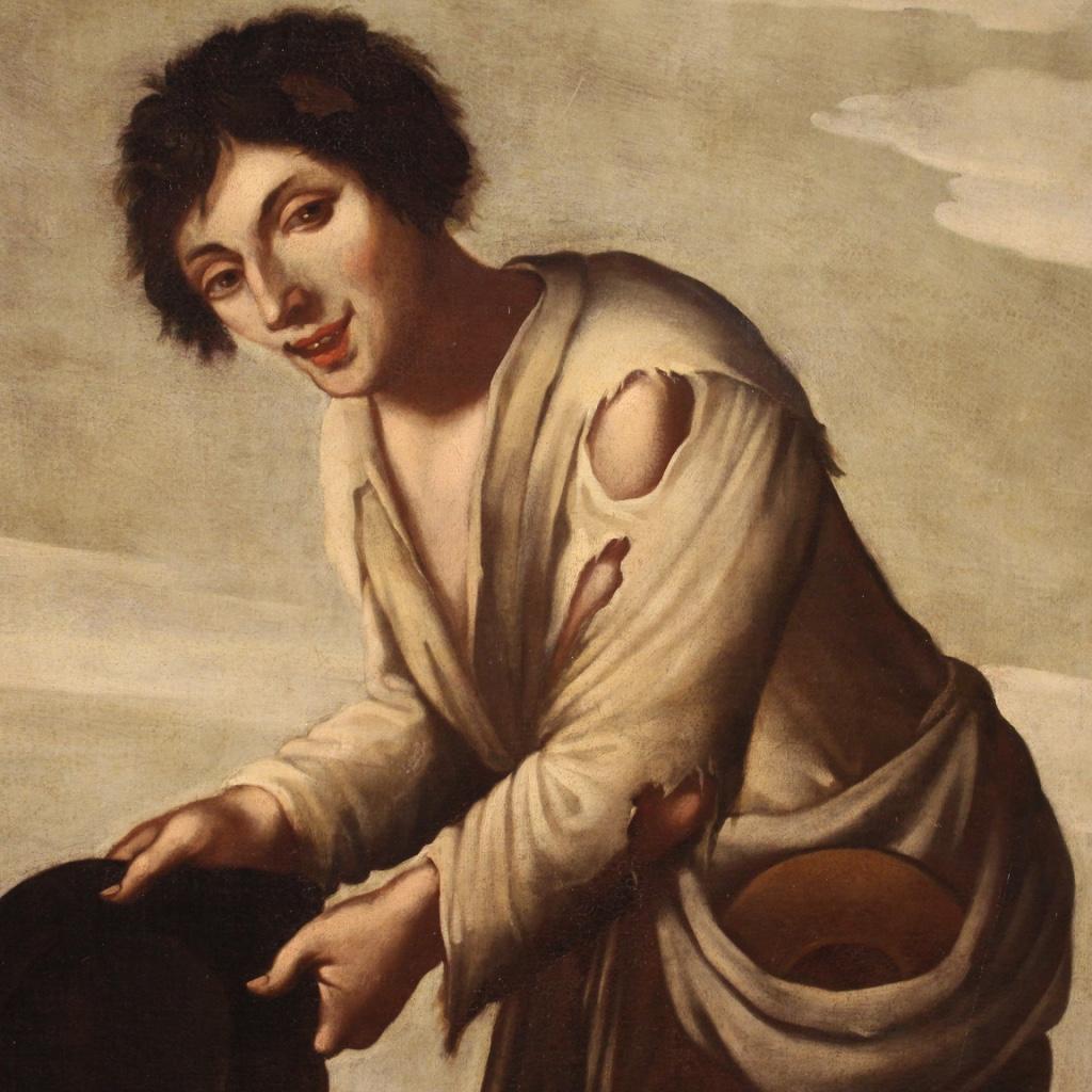 18th Century Oil on Canvas Italian Beggar Antique Painting, 1780 2