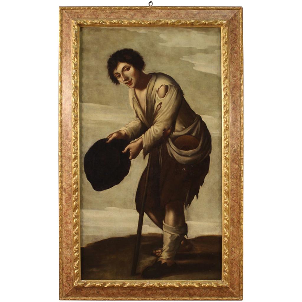 18th Century Oil on Canvas Italian Beggar Painting, 1780
