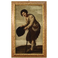 18th Century Oil on Canvas Italian Beggar Antique Painting, 1780