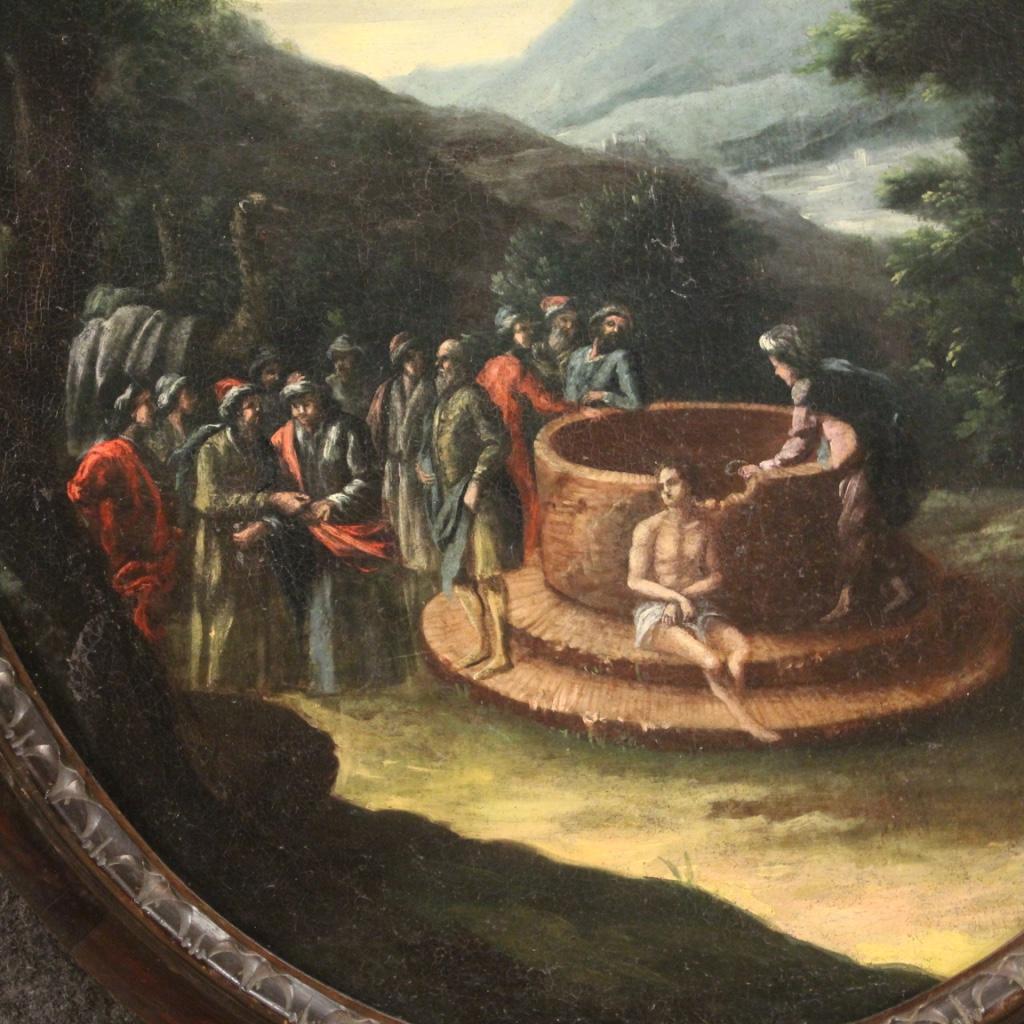 18th Century Oil on Canvas Italian Biblical Oval Painting Joseph at the Well For Sale 6