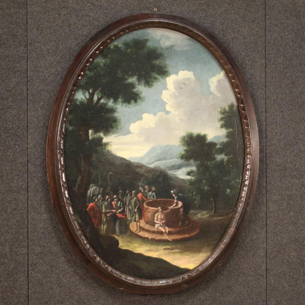 18th Century Oil on Canvas Italian Biblical Oval Painting Joseph at the Well For Sale 10