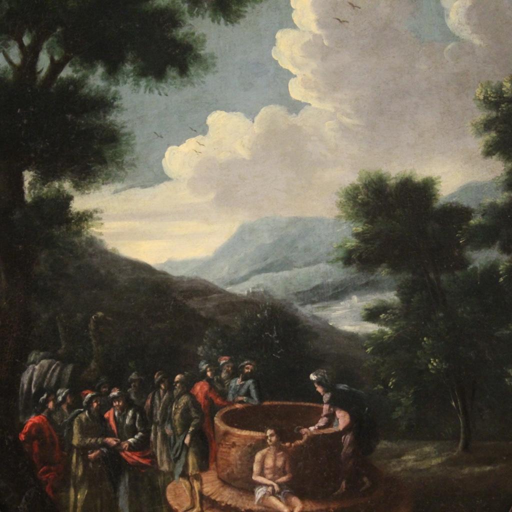 18th Century Oil on Canvas Italian Biblical Oval Painting Joseph at the Well For Sale 2