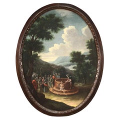 18th Century Oil on Canvas Italian Biblical Oval Painting Joseph at the Well 