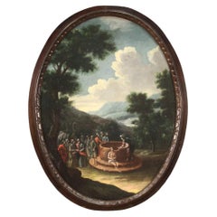 huile sur toile du XVIIIe siècle Peinture biblique ovale italienne Joseph au puits