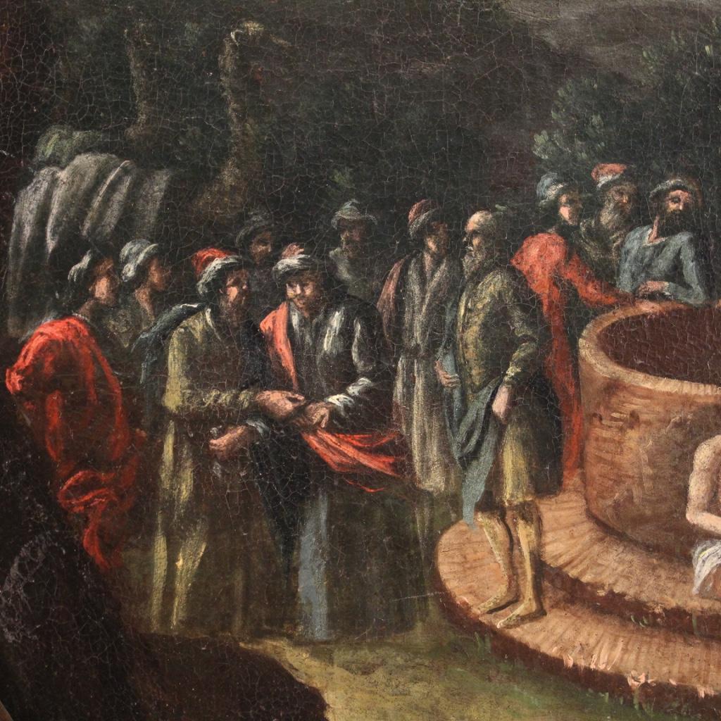 18th Century Oil on Canvas Italian Biblical Painting Joseph at the Well, 1721 For Sale 3