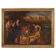 18th Century Oil on Canvas Italian Biblical Painting Moses saved from the waters