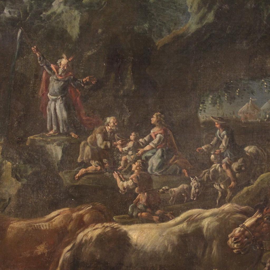 18th Century Oil on Canvas Italian Biblical Painting Moses Striking the Rock For Sale 6