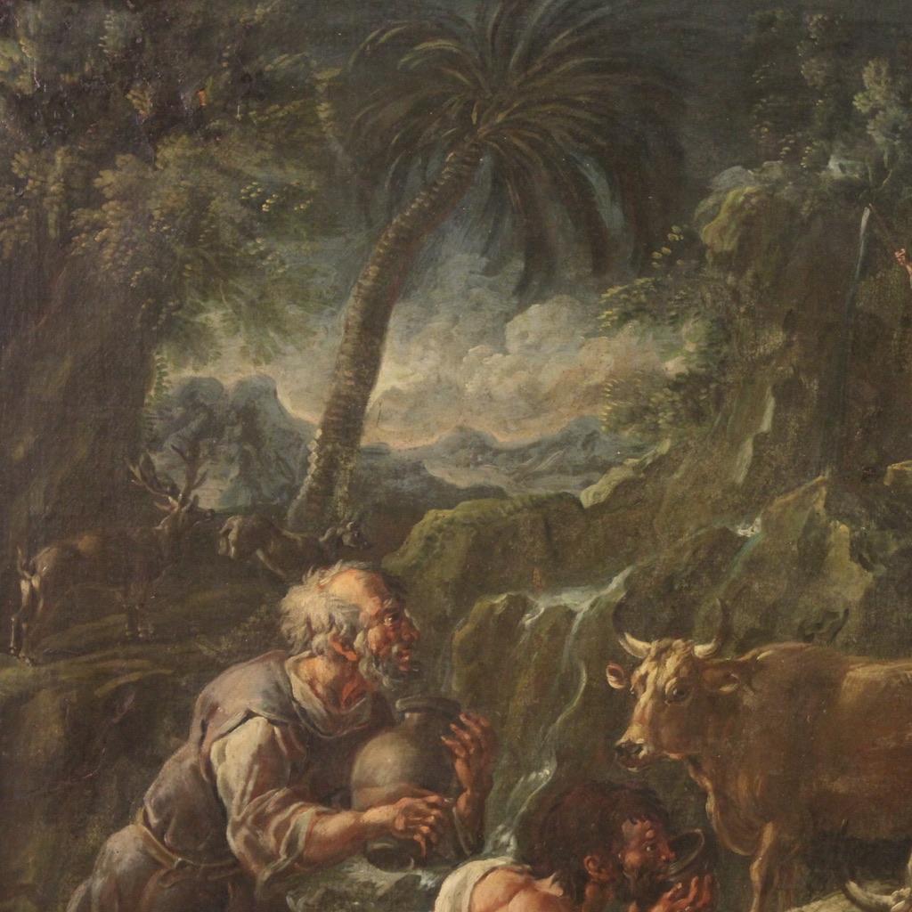 18th Century Oil on Canvas Italian Biblical Painting Moses Striking the Rock For Sale 7