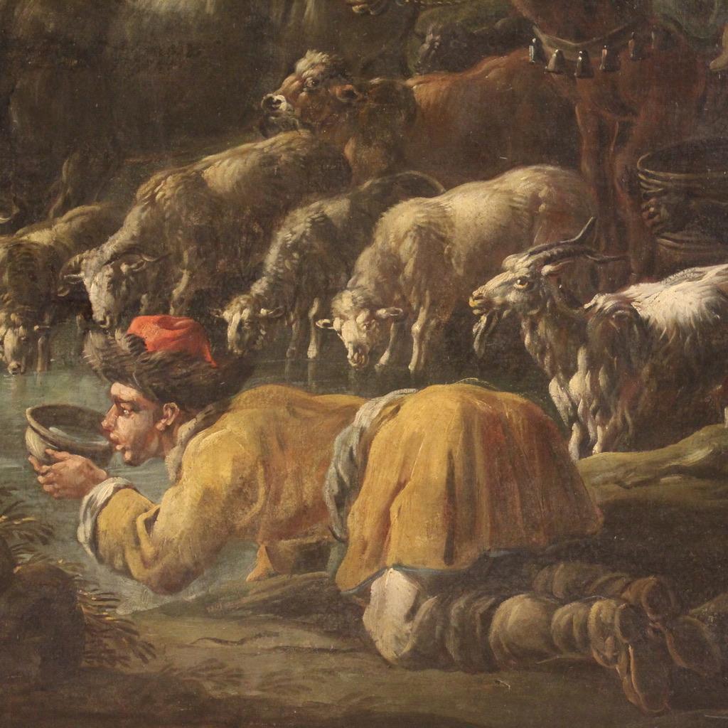 huile sur toile du 18e siècle Peinture biblique italienne Moïse frappant le rocher en vente 6