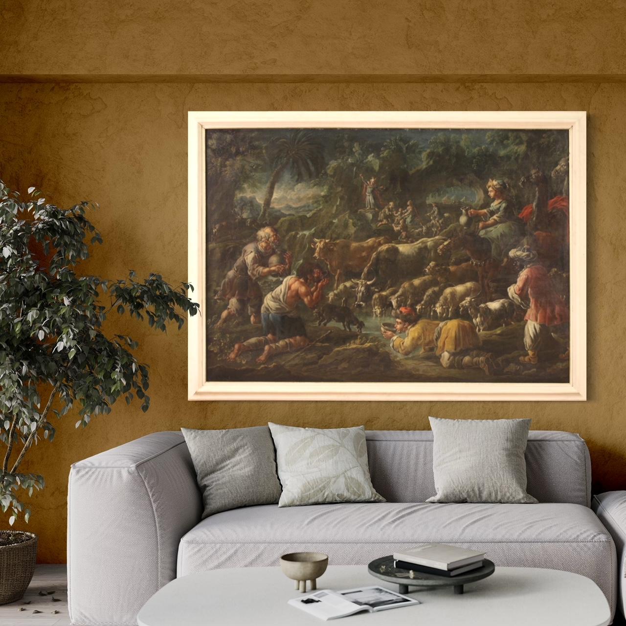 huile sur toile du 18e siècle Peinture biblique italienne Moïse frappant le rocher en vente 8