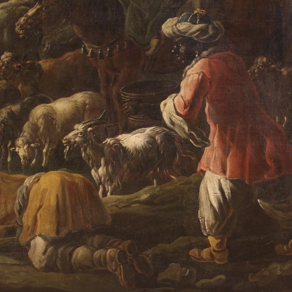 huile sur toile du 18e siècle Peinture biblique italienne Moïse frappant le rocher en vente 9