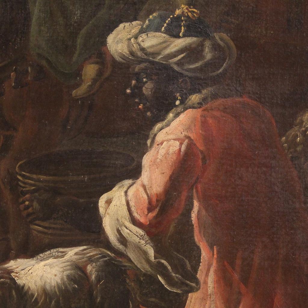 huile sur toile du 18e siècle Peinture biblique italienne Moïse frappant le rocher Bon état - En vente à Vicoforte, Piedmont