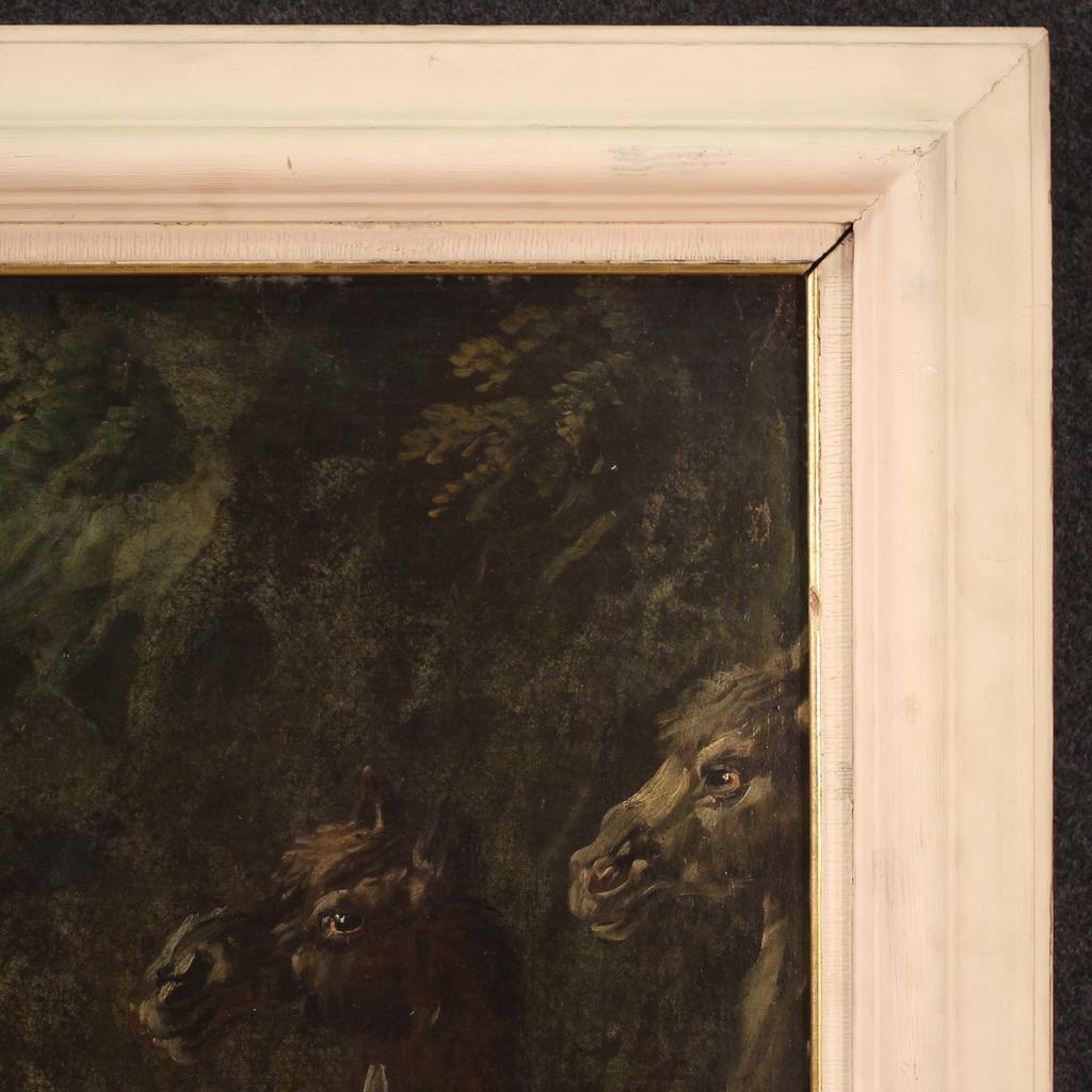 Toile huile sur toile du 18e siècle Peinture biblique italienne Moïse frappant le rocher en vente