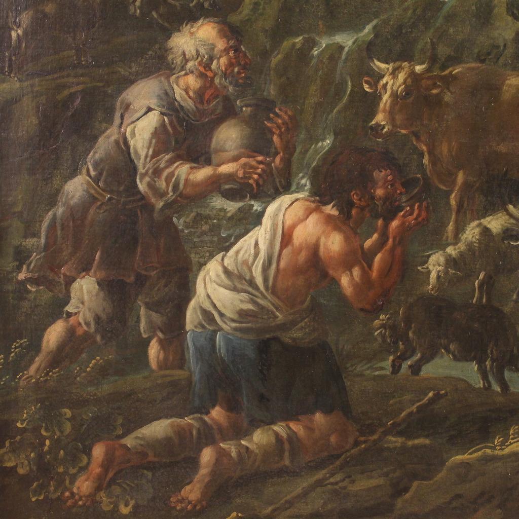 18th Century Oil on Canvas Italian Biblical Painting Moses Striking the Rock For Sale 5