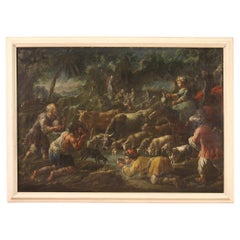 Antique 18th Century Oil on Canvas Italian Biblical Painting Moses Striking the Rock