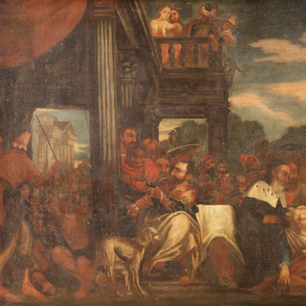 Lacquered 18th Century Oil on Canvas Italian Biblical Scene Painting, 1780