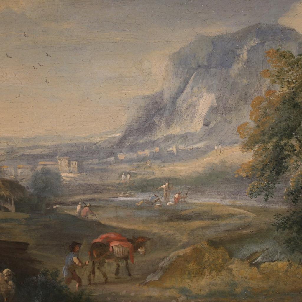 pintura al óleo sobre lienzo del siglo XVIII Paisaje bucólico italiano, 1770 en venta 5