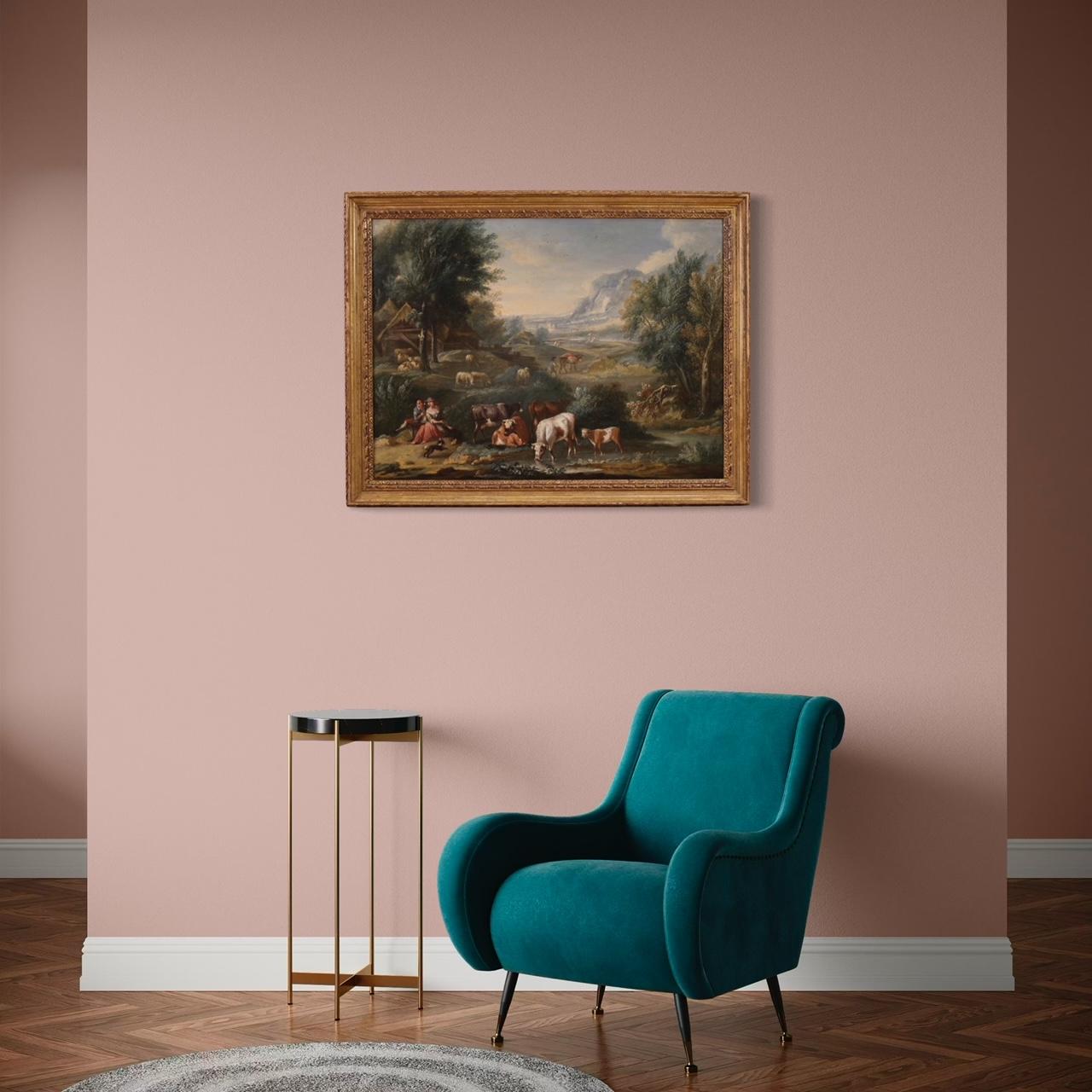 pintura al óleo sobre lienzo del siglo XVIII Paisaje bucólico italiano, 1770 en venta 6
