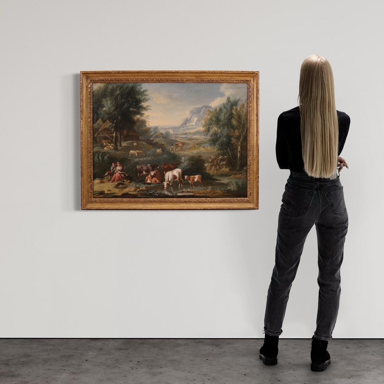 pintura al óleo sobre lienzo del siglo XVIII Paisaje bucólico italiano, 1770 Italian en venta