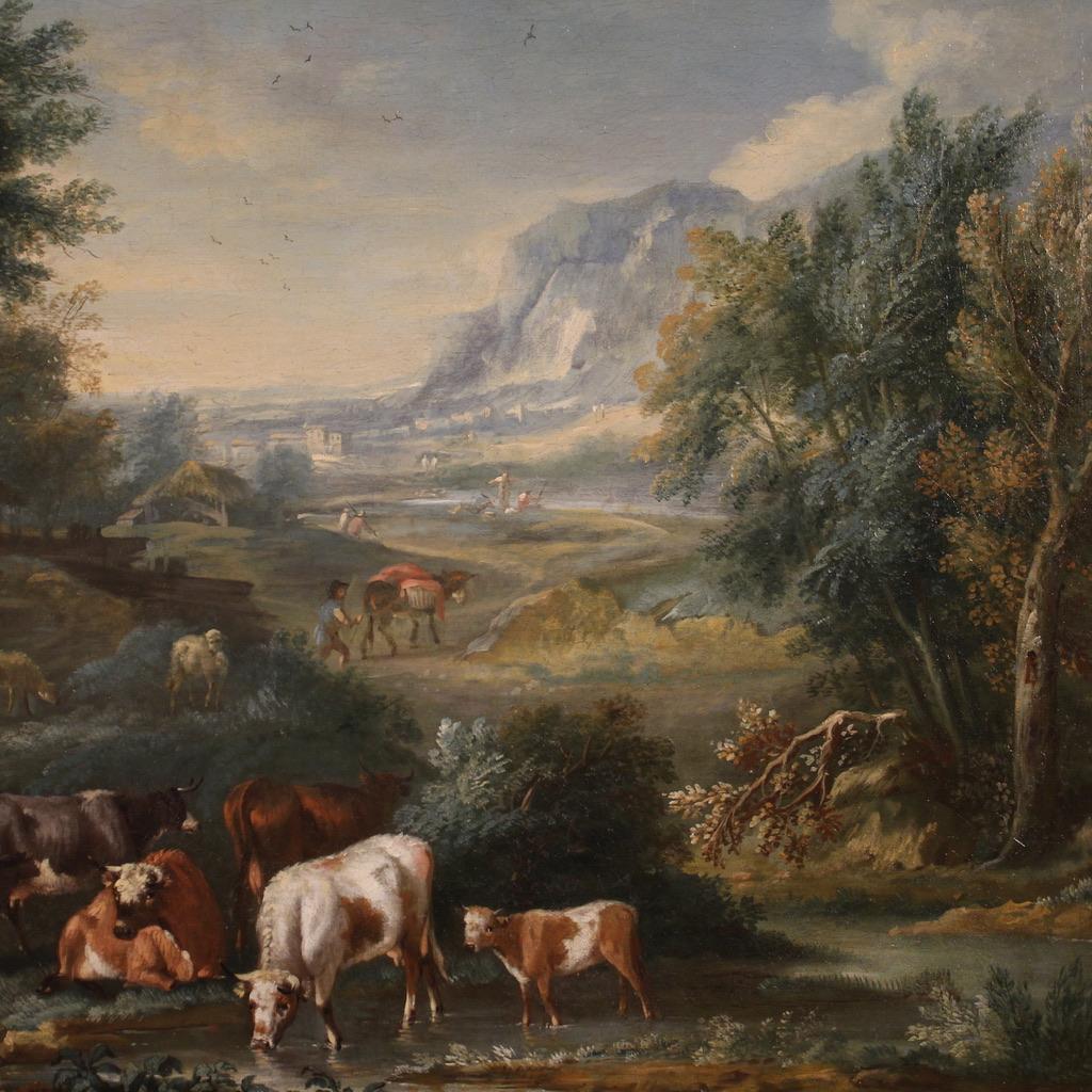 pintura al óleo sobre lienzo del siglo XVIII Paisaje bucólico italiano, 1770 Aceitado en venta