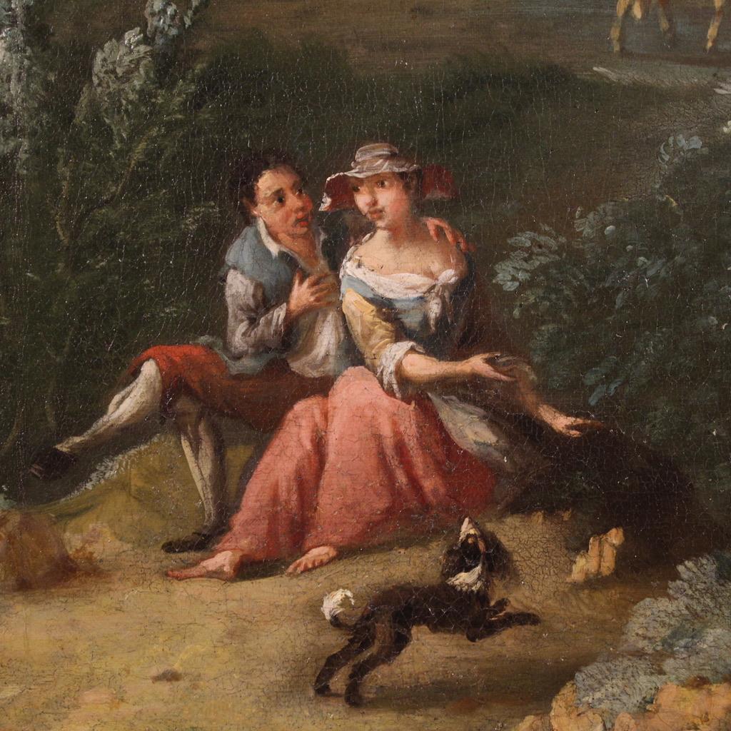 pintura al óleo sobre lienzo del siglo XVIII Paisaje bucólico italiano, 1770 en Bueno estado para la venta en Vicoforte, Piedmont