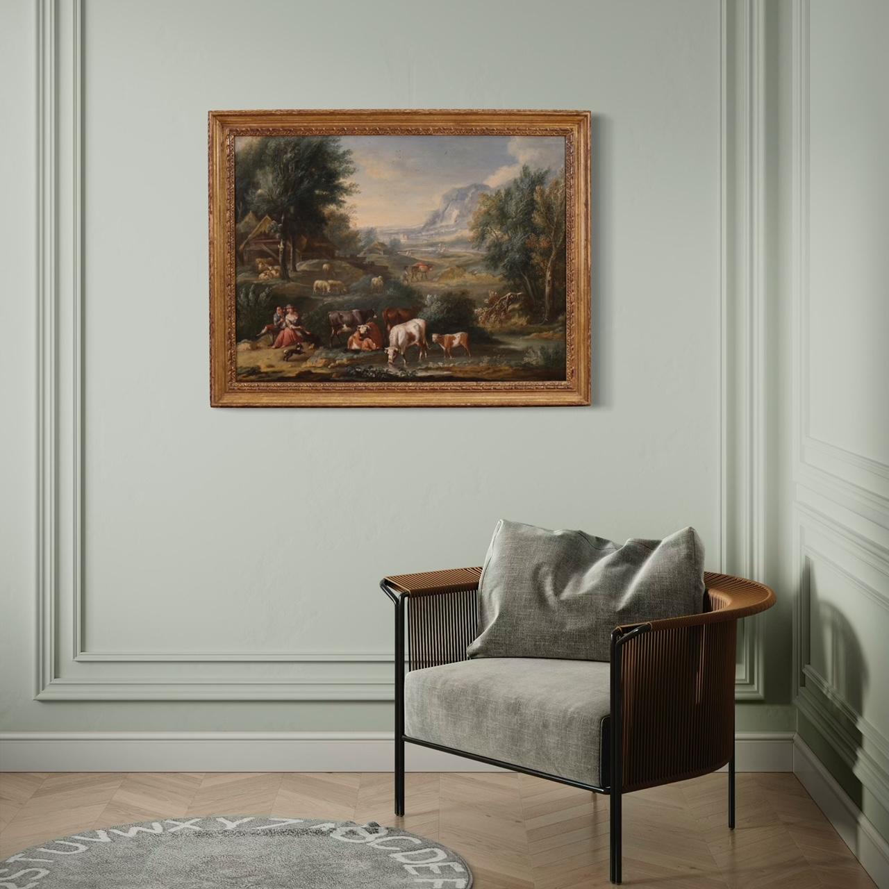 pintura al óleo sobre lienzo del siglo XVIII Paisaje bucólico italiano, 1770 en venta 1