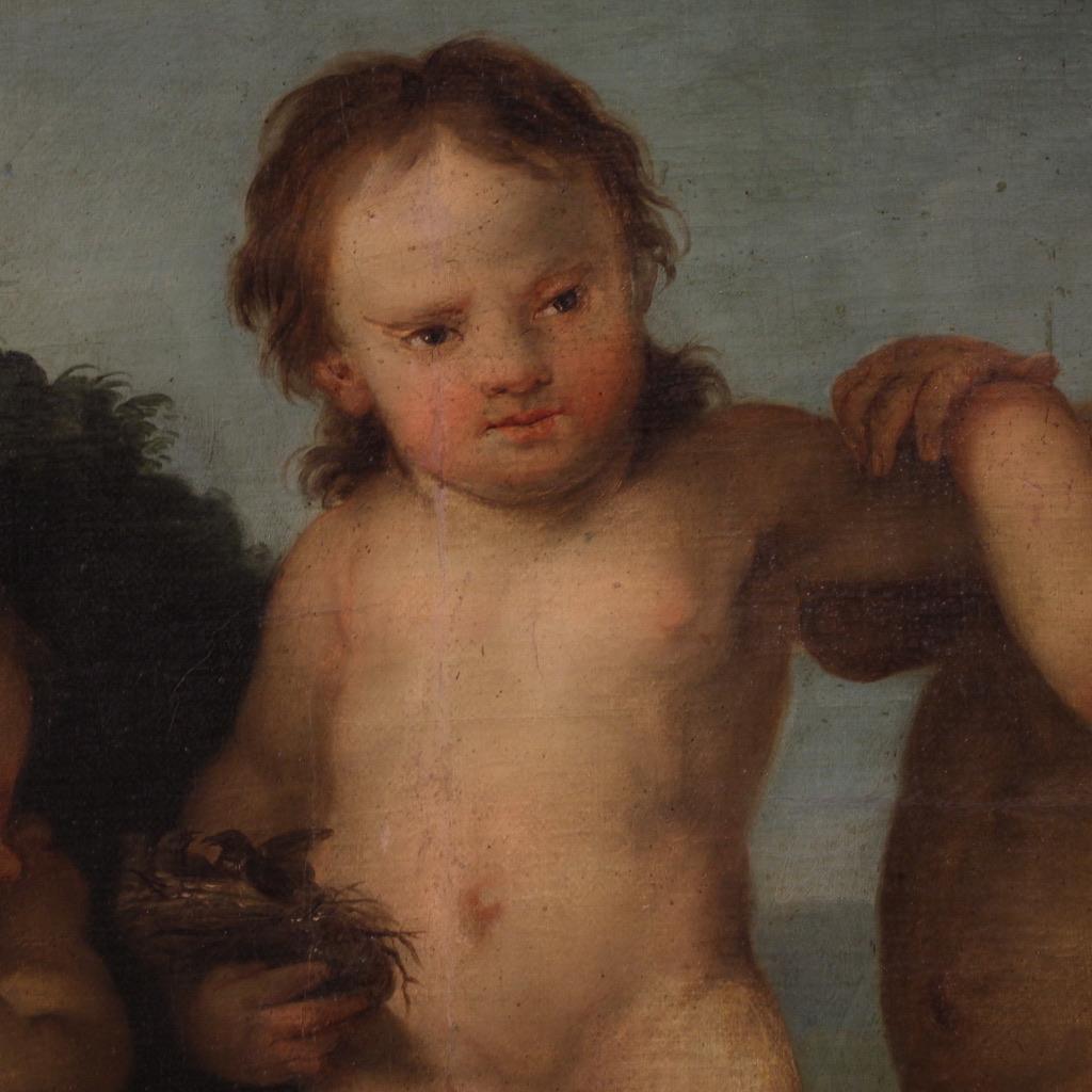 huile sur toile du XVIIIe siècle Jeu de chérubins italien Peinture ancienne, 1760 en vente 3
