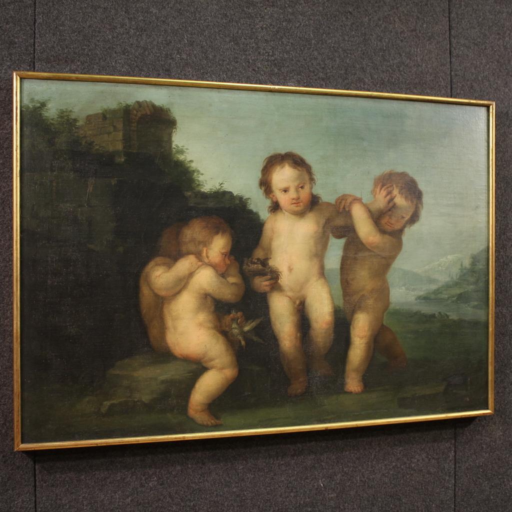 huile sur toile du XVIIIe siècle Jeu de chérubins italien Peinture ancienne, 1760 en vente 5