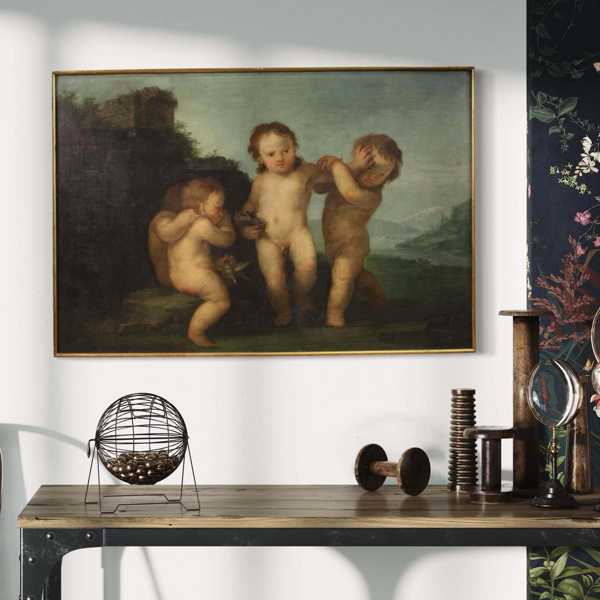 huile sur toile du XVIIIe siècle Jeu de chérubins italien Peinture ancienne, 1760 en vente 6