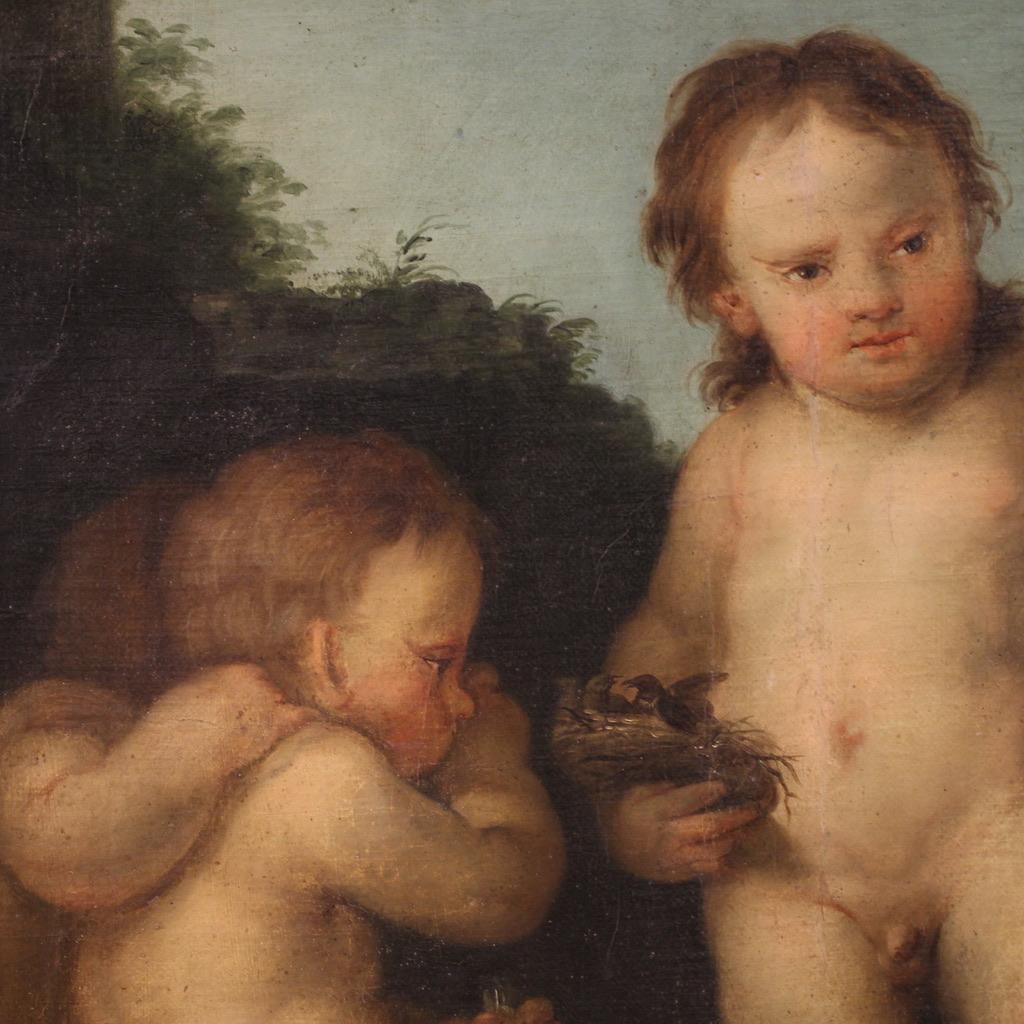 huile sur toile du XVIIIe siècle Jeu de chérubins italien Peinture ancienne, 1760 en vente 8