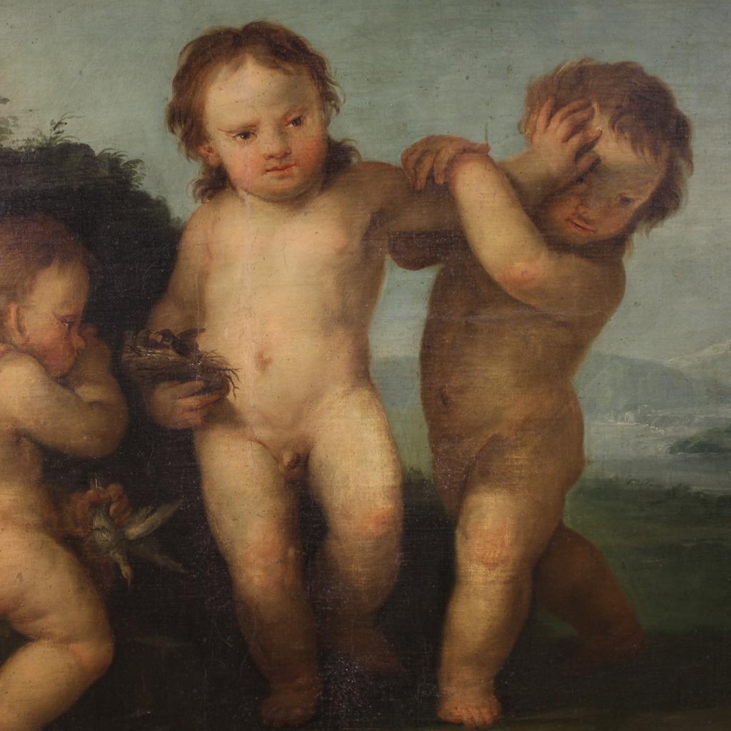 huile sur toile du XVIIIe siècle Jeu de chérubins italien Peinture ancienne, 1760 Bon état - En vente à Vicoforte, Piedmont